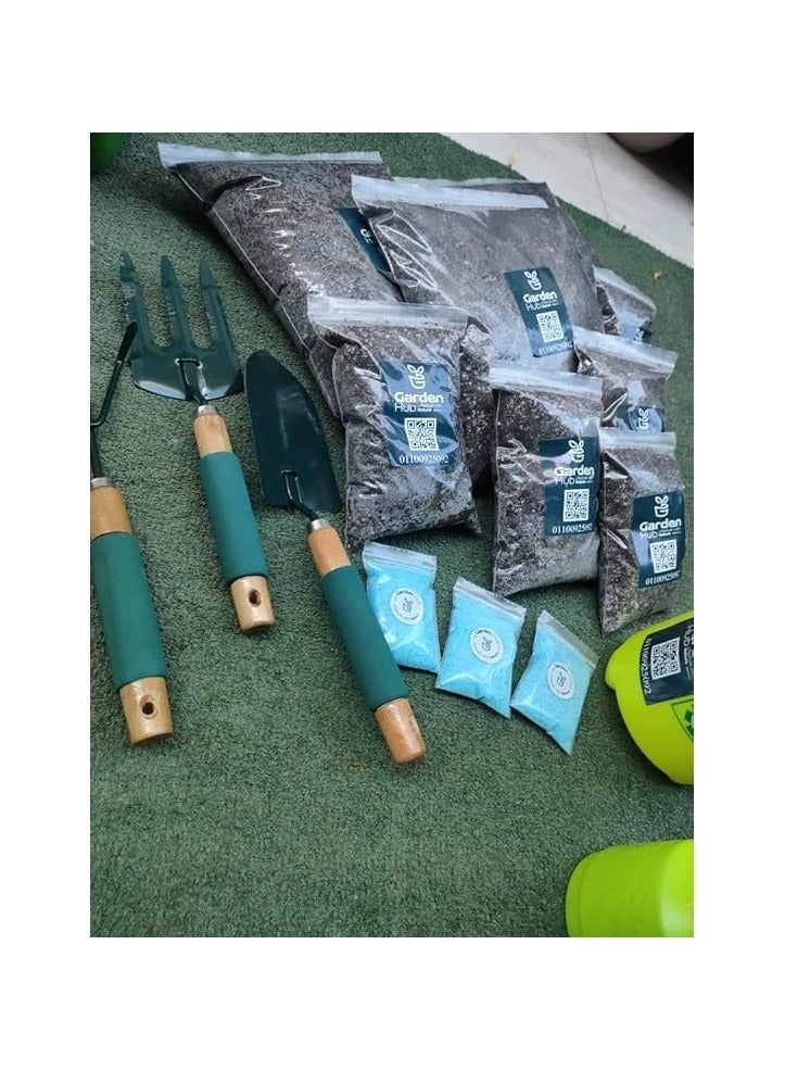 مجموعة لوازم البستنة لمشاركتها مع اطفالك، اوعية نباتات قابلة لاعادة الاستخدام، عبوات بذور، ادوات حديقة، مرشات - Image 2