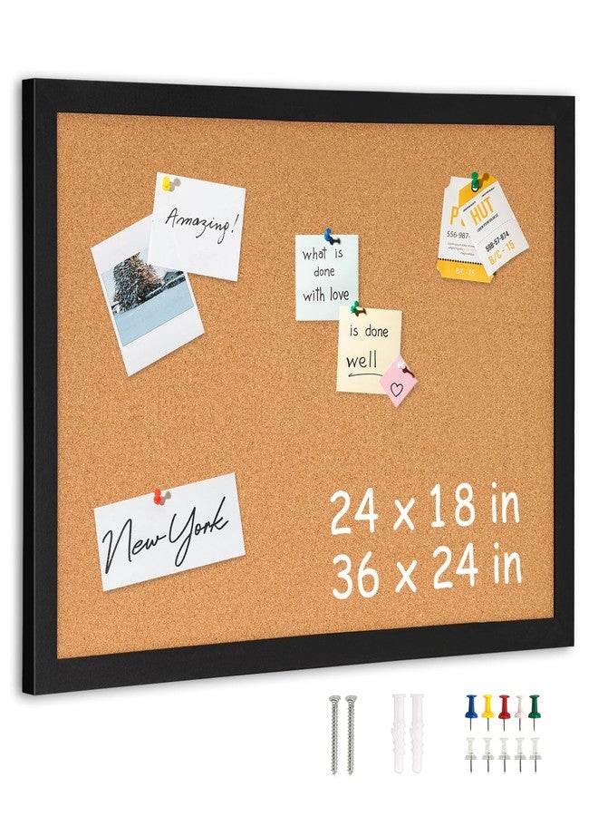 DOLLAR BOSS Cork Board for Wall 24" x 18" Bulletin Board for Wall with Black Wood Frame, Picture Display Pin Broad Vision Board for Office Home School Room Decorative Hanging 10 Pushpins - Image 1
