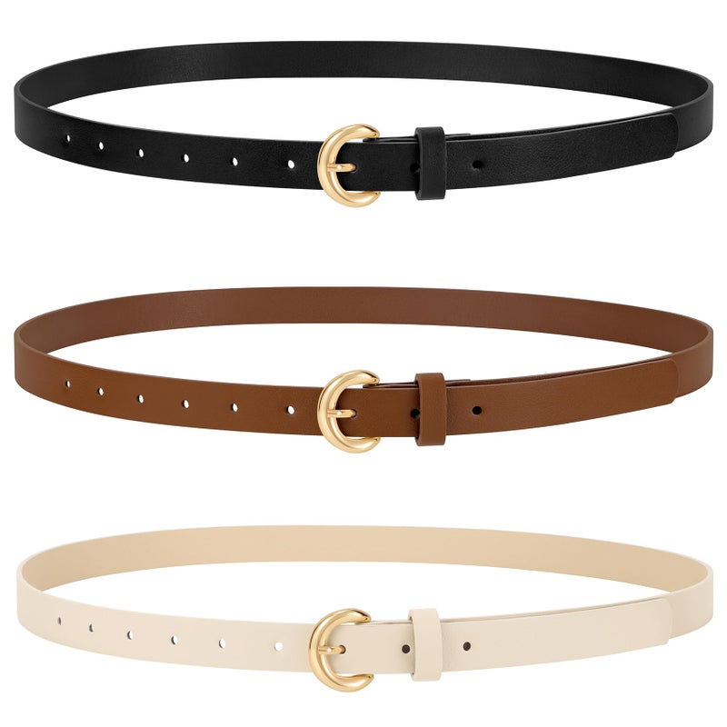 WERFORU 3 Pack Women Skinny Belt Thin Waist Belt for Women Leather Belt with Gold Buckle for Jeans Pants Dress 0.74" Width,A-Black+Brown+Beige,Fit Waist Size 26"-30" - Image 1