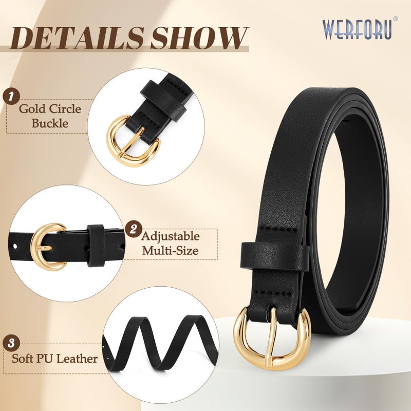 WERFORU 3 Pack Women Skinny Belt Thin Waist Belt for Women Leather Belt with Gold Buckle for Jeans Pants Dress 0.74" Width,A-Black+Brown+Beige,Fit Waist Size 26"-30" - Image 5
