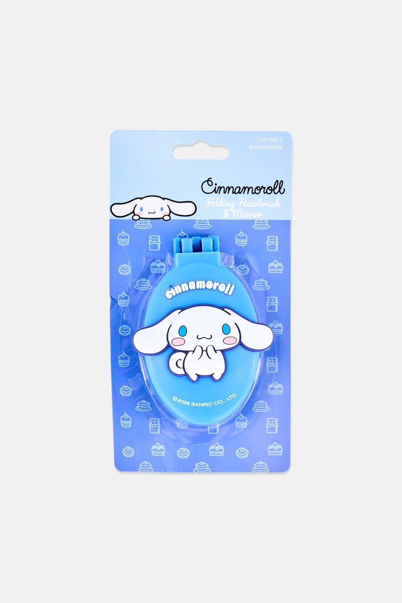 Cinnamoroll Folding Hair Brush With Mirror, Blue - Image 1