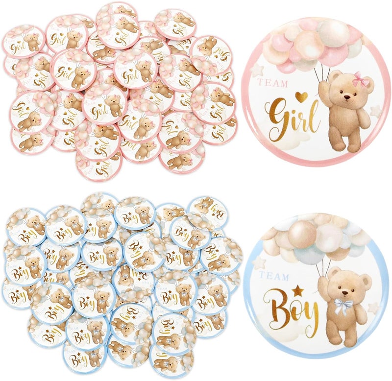 Boys and Girls Camp Sex Reveals Bear Metal Brooch Baby Party Gift Party Decoration Badge (1.5 inches) Blue + Pink  50PCS - Image 1