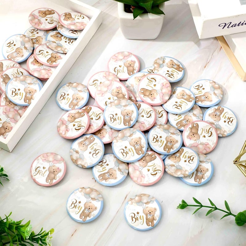 Boys and Girls Camp Sex Reveals Bear Metal Brooch Baby Party Gift Party Decoration Badge (1.5 inches) Blue + Pink  50PCS - Image 4