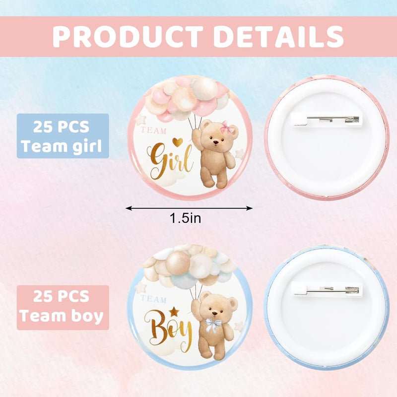 Boys and Girls Camp Sex Reveals Bear Metal Brooch Baby Party Gift Party Decoration Badge (1.5 inches) Blue + Pink  50PCS - Image 2