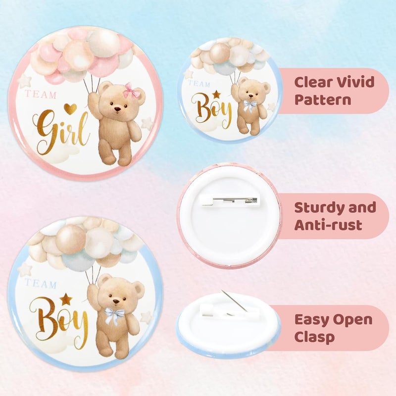 Boys and Girls Camp Sex Reveals Bear Metal Brooch Baby Party Gift Party Decoration Badge (1.5 inches) Blue + Pink  50PCS - Image 3