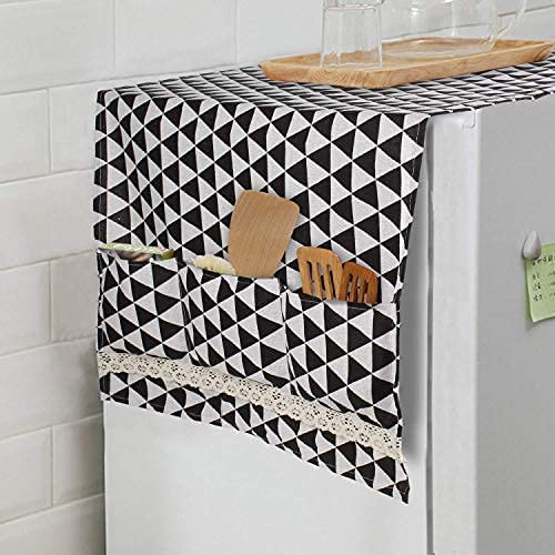 Zeinwap Refrigerator Cover Top With Storage Pockets - Anti-Dust Proof Cotton Cover Top 130 × 55 CM (Black, Pack of 1) - Image 2