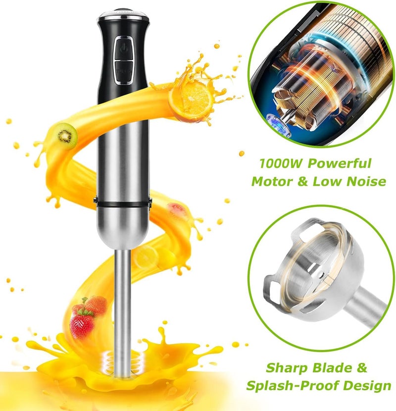 AMINAC Hand Blender 1000W, 5-in-1 Blender Mixer Set, Immersion Blender with Whisk, Chopper, Juice Cup & Cheese Stick - Image 4