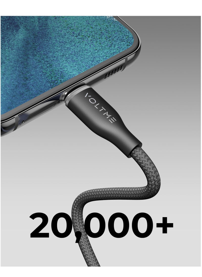 VOLTME - USB C to USB C Cable - Powerlink Rugg Double Nylon Fast Charging Cord 1m - 60W Power Delivery PD Compatible with iPhone 16 Series, iPhone 15 Series, iPad Pro/Air, MacBook Pro/Air, Galaxy S24/S23 Ultra, Huawei P60, Xiaomi, and More - Durable & High-Speed Charging- Black - Image 1