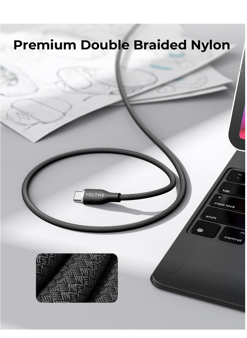 VOLTME - USB C to USB C Cable - Powerlink Rugg Double Nylon Fast Charging Cord 1m - 60W Power Delivery PD Compatible with iPhone 16 Series, iPhone 15 Series, iPad Pro/Air, MacBook Pro/Air, Galaxy S24/S23 Ultra, Huawei P60, Xiaomi, and More - Durable & High-Speed Charging- Black - Image 1