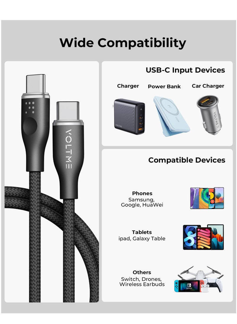 VOLTME - USB C to USB C Cable - Powerlink Rugg Double Nylon Fast Charging Cord 1m - 60W Power Delivery PD Compatible with iPhone 16 Series, iPhone 15 Series, iPad Pro/Air, MacBook Pro/Air, Galaxy S24/S23 Ultra, Huawei P60, Xiaomi, and More - Durable & High-Speed Charging- Black - Image 1