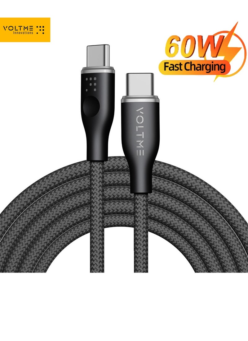 VOLTME - USB C to USB C Cable - Powerlink Rugg Double Nylon Fast Charging Cord 1m - 60W Power Delivery PD Compatible with iPhone 16 Series, iPhone 15 Series, iPad Pro/Air, MacBook Pro/Air, Galaxy S24/S23 Ultra, Huawei P60, Xiaomi, and More - Durable & High-Speed Charging- Black - Image 1