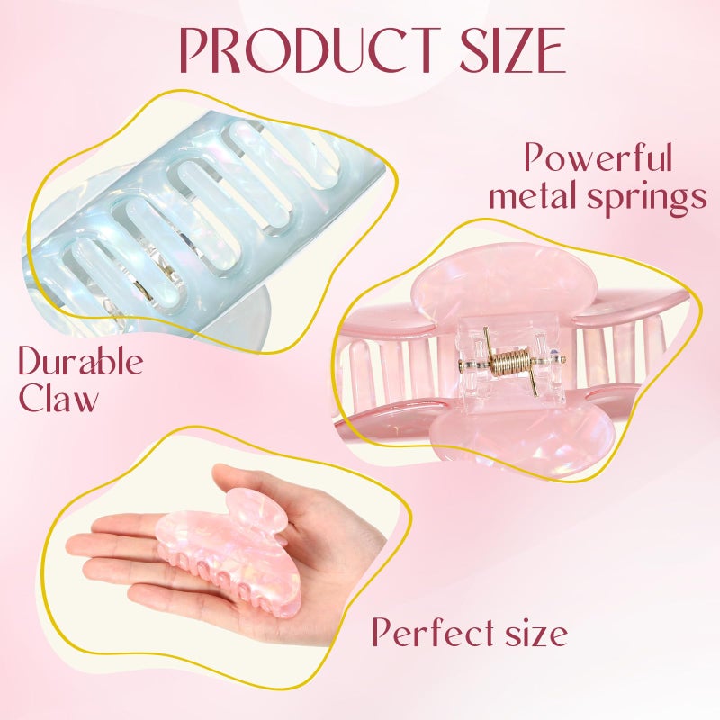 Yuxung 16 Pcs Large Acrylic Hair Claw Clips Bulk for Women Christmas Birthday Gift Fashion French Style Cute Hair Accessories Non-slip Hold Claw Clip for Thick Thin (3.19 Inch,Mermaid Princess Color) - Image 3