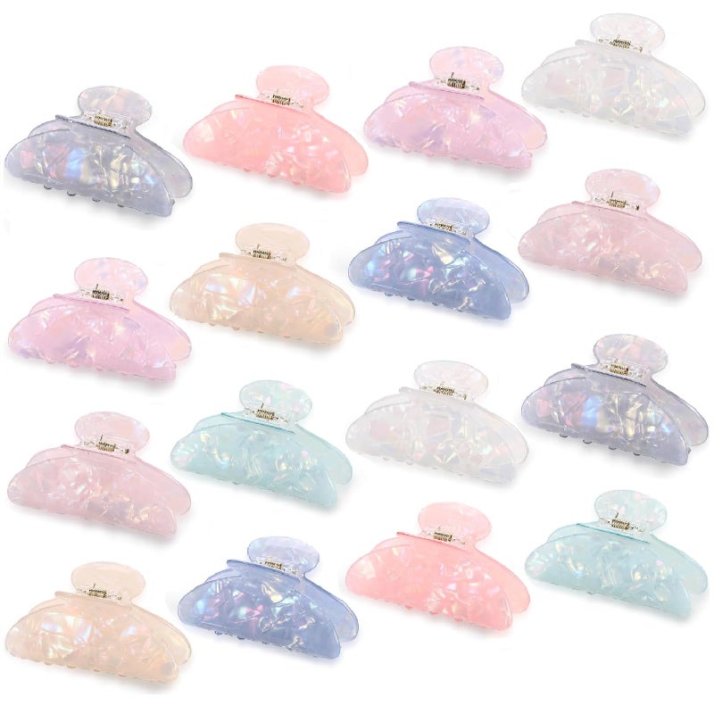Yuxung 16 Pcs Large Acrylic Hair Claw Clips Bulk for Women Christmas Birthday Gift Fashion French Style Cute Hair Accessories Non-slip Hold Claw Clip for Thick Thin (3.19 Inch,Mermaid Princess Color) - Image 1