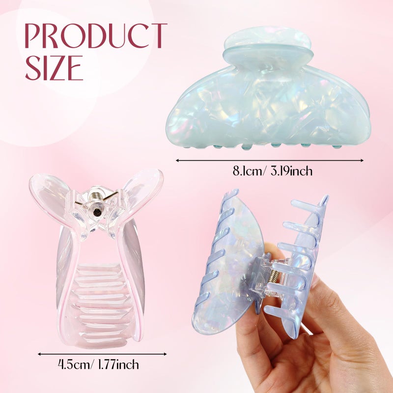 Yuxung 16 Pcs Large Acrylic Hair Claw Clips Bulk for Women Christmas Birthday Gift Fashion French Style Cute Hair Accessories Non-slip Hold Claw Clip for Thick Thin (3.19 Inch,Mermaid Princess Color) - Image 2