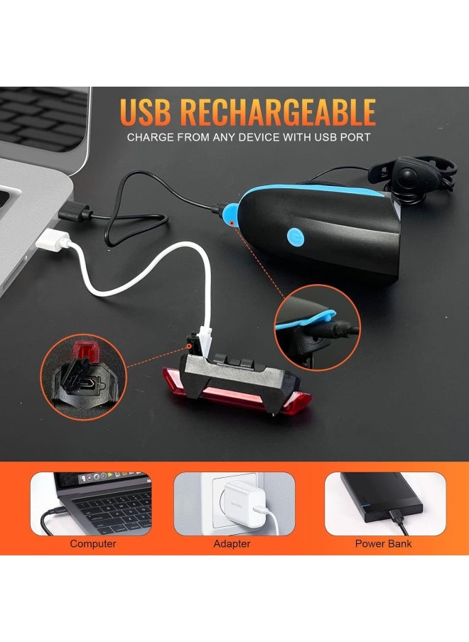 SKY-TOUCH Bike Light Set USB Rechargeable Bycicle LED Accessories Night Cycling Headlight Tail Rear Reflectors for Mountain Bike 4 Lighting Modes, Easy to Install (Blue)  - Image 2