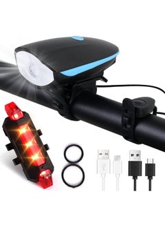 SKY-TOUCH Bike Light Set USB Rechargeable Bycicle LED Accessories Night Cycling Headlight Tail Rear Reflectors for Mountain Bike 4 Lighting Modes, Easy to Install (Blue)  - Image 1