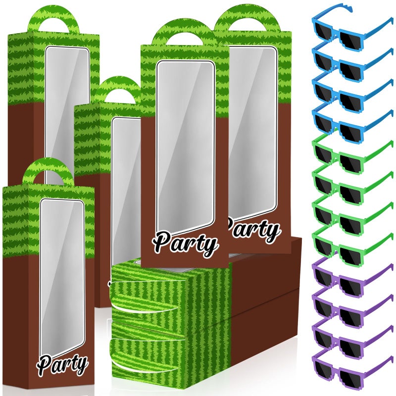Mootycapa 24 Pcs Pixel Party Favors Pixelated Theme Gift Boxes Pixel Sunglasses Birthday Party Supplies (Classic Colors) - Image 1