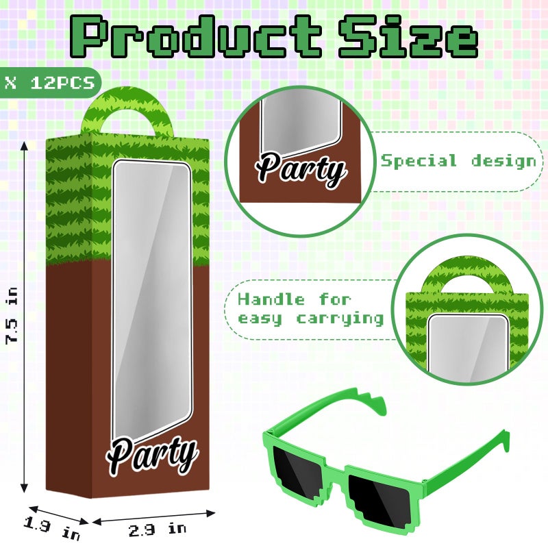 Mootycapa 24 Pcs Pixel Party Favors Pixelated Theme Gift Boxes Pixel Sunglasses Birthday Party Supplies (Classic Colors) - Image 2