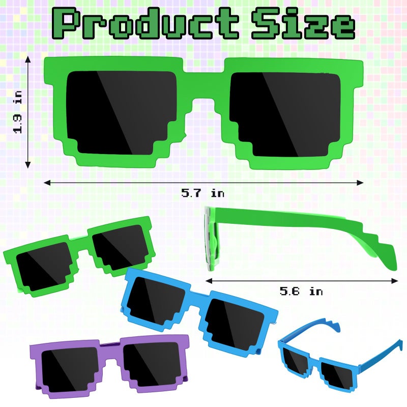 Mootycapa 24 Pcs Pixel Party Favors Pixelated Theme Gift Boxes Pixel Sunglasses Birthday Party Supplies (Classic Colors) - Image 4