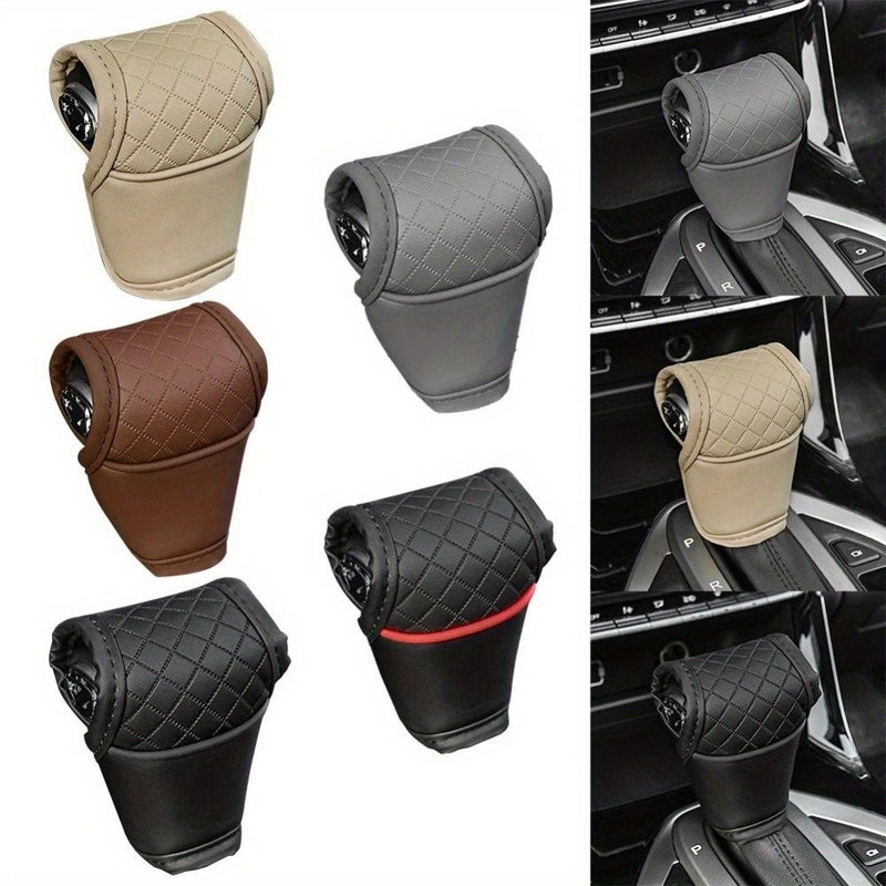 Dark Red Durable PU Leather Car Gear Shift Cover For Automobile Interior Protector - Image 1