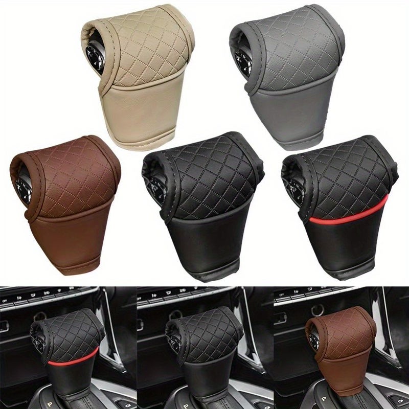 Dark Red Durable PU Leather Car Gear Shift Cover For Automobile Interior Protector - Image 3