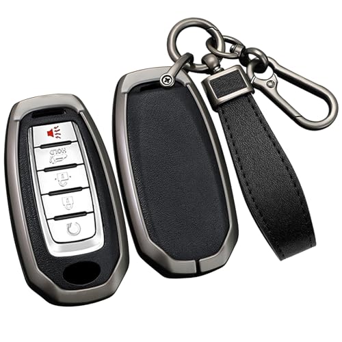 ontto Car Key Cover Fit for Infiniti 2023 2024 Metal Key Skin Leather Key Protector for Q50 Q50L Q60 QX50 QX55 QX60 2018-up Key Fob,Smart Remote Key Fob Case Holder Black - Image 1