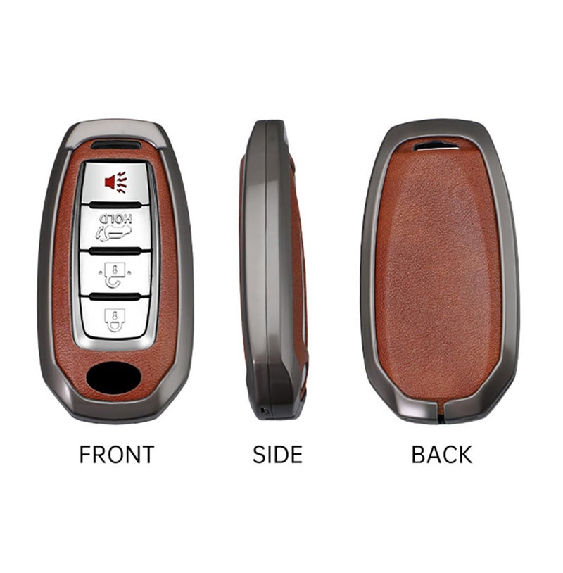 ontto Car Key Cover Fit for Infiniti 2023 2024 Metal Key Skin Leather Key Protector for Q50 Q50L Q60 QX50 QX55 QX60 2018-up Key Fob,Smart Remote Key Fob Case Holder Black - Image 4