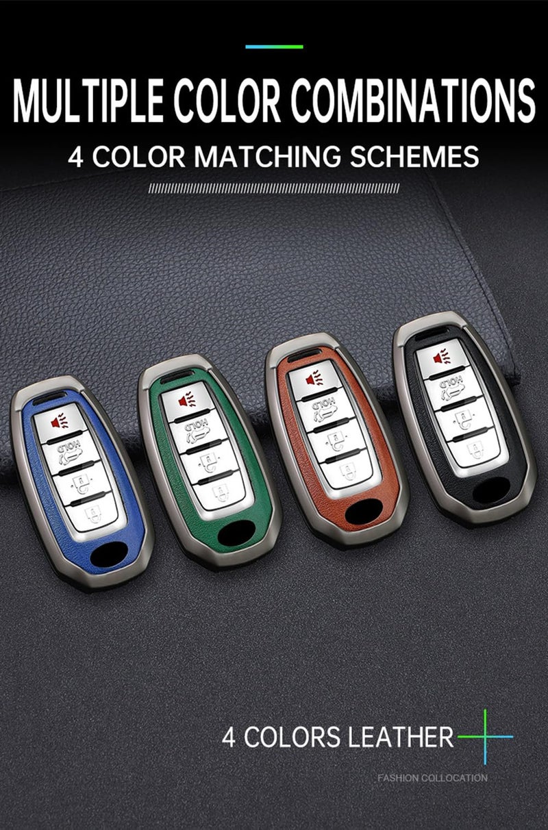 ontto Car Key Cover Fit for Infiniti 2023 2024 Metal Key Skin Leather Key Protector for Q50 Q50L Q60 QX50 QX55 QX60 2018-up Key Fob,Smart Remote Key Fob Case Holder Black - Image 3