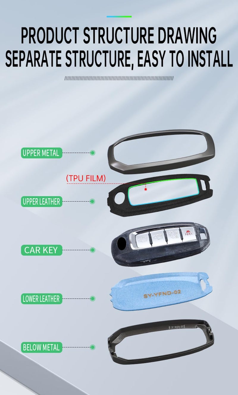ontto Car Key Cover Fit for Infiniti 2023 2024 Metal Key Skin Leather Key Protector for Q50 Q50L Q60 QX50 QX55 QX60 2018-up Key Fob,Smart Remote Key Fob Case Holder Black - Image 5