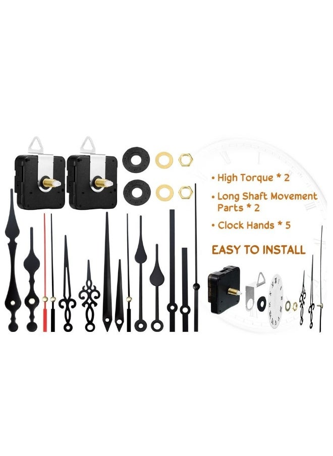Generic - 2 Pcs High Torque Long Shaft Clock Movement Mechanism with 5 Different Pairs of Hands Diy Repair Parts Replacement - Image 1
