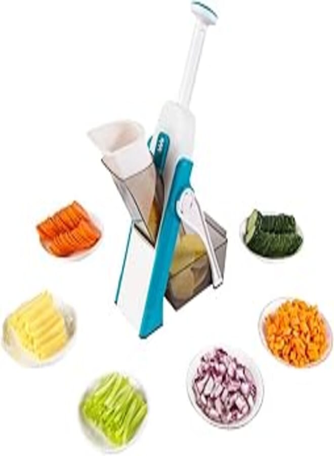 Vegetable Cutter, Swift Multifunctional Vegetable Slicer with Stainless Steel Blades, Manual Food Cutter for Chef and Household (Blue)