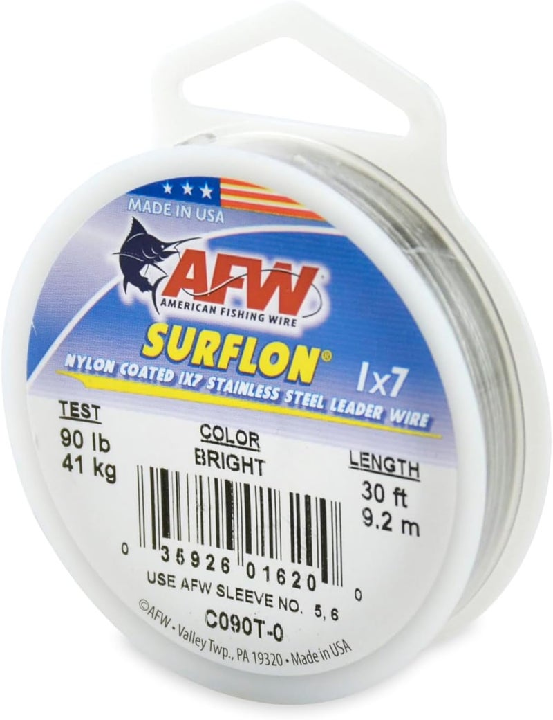 AFW American Fishing Wire Surflon Nylon Coated 1x7 Stainless Steel Leader Wire - Fishing Leader Line for Saltwater, 10lb Test - 250lb Test in Bright, Black, Camo in 30ft, 100ft, 300ft and 1,000ft Lengths - Image 1
