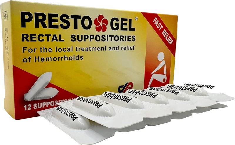 dan pharm Presto Gel - Natural Hemorrhoid Rectal Suppositories - Rapid Hemorrhoid Treatment and Relief from Itching, Swelling, Burning and Discomfort - Pack of 12 