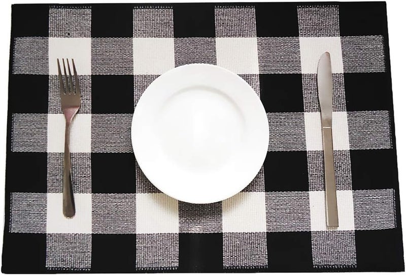LEVINIS Buffalo Plaid Placemats Set of 4 Cotton Black  White Checkered Washable Place Mats for KitchenDinning Table Farmhouse Table Dcor - Image 1
