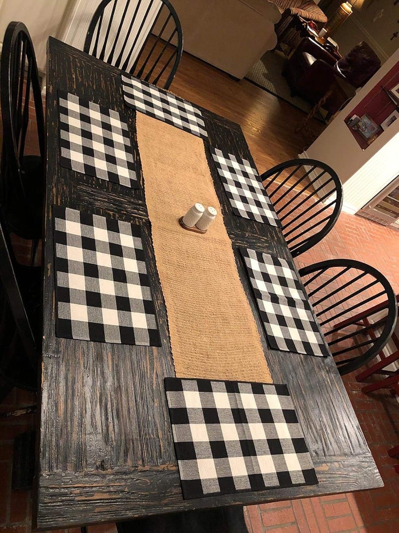 LEVINIS Buffalo Plaid Placemats Set of 4 Cotton Black  White Checkered Washable Place Mats for KitchenDinning Table Farmhouse Table Dcor - Image 2