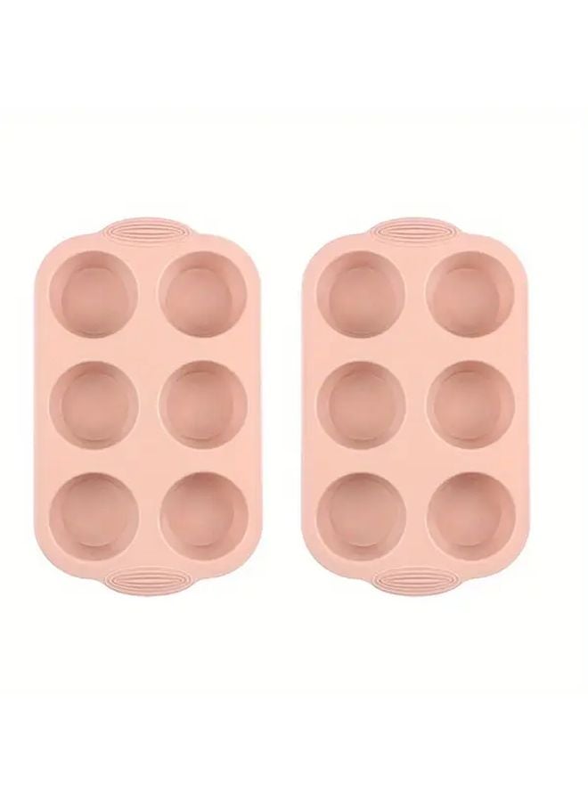 2pcs Pink Non Stick Pancake Cupcake Tray Molds Stackable Bakeware Oven Microwave Air Fryer Safe - Image 1