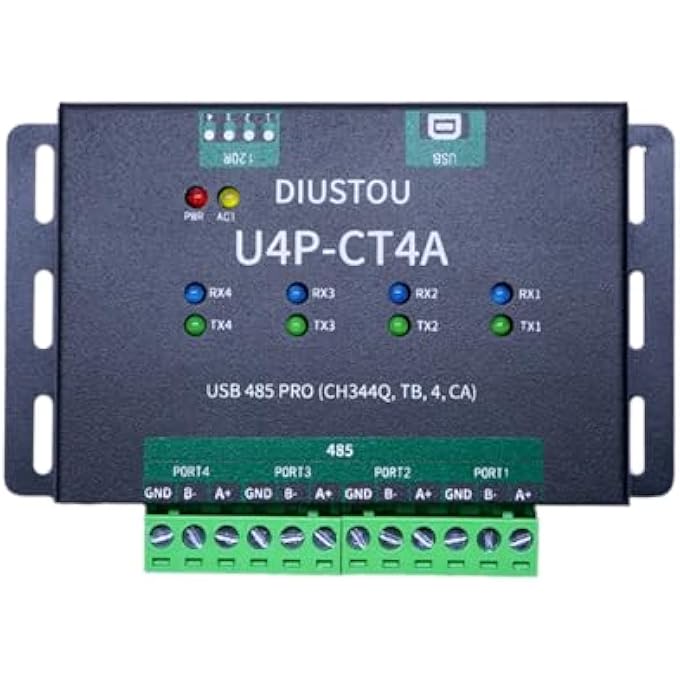 diustou USB TO 4-CHANNEL 485 SERIAL MODULE CH344Q SP3485 CHIP 480MBPS USB INTERFACE SUPPORTS 485 COMMUNICATION AT 3M BAUD RATE METAL CASE WITH ISOLATION MULTIPLE PROTECTION - Image 1