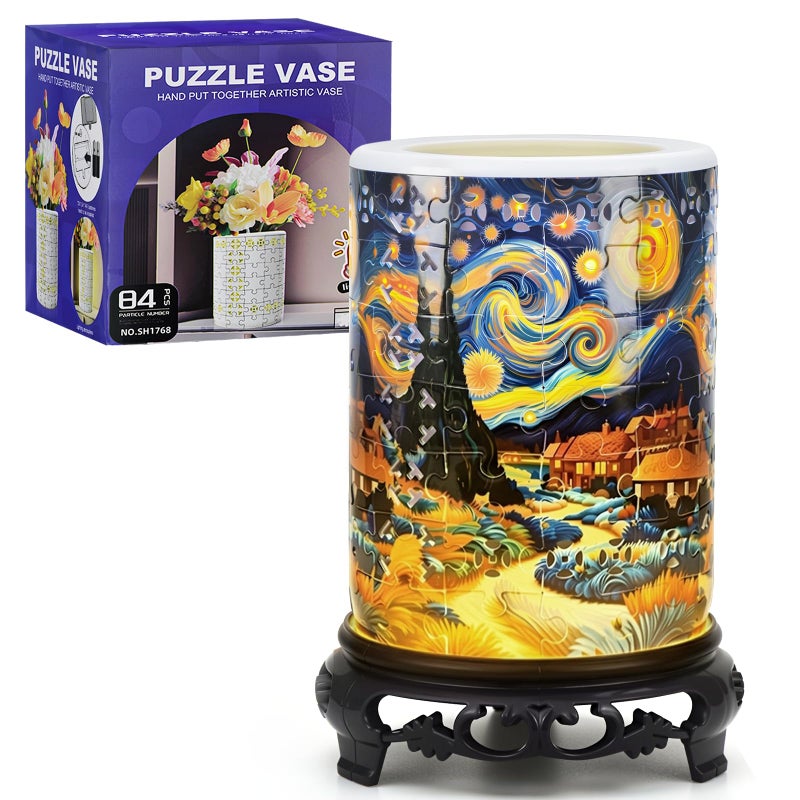 MONVIE 3D Puzzles Vase for Adults LED 84 Pieces Plastic DIY Unique Pattern 3D Puzzles Planter Crafts for Adults Gift Birthday Gifts for Flower Arrangements Pen Holder and Home Decor - Image 3