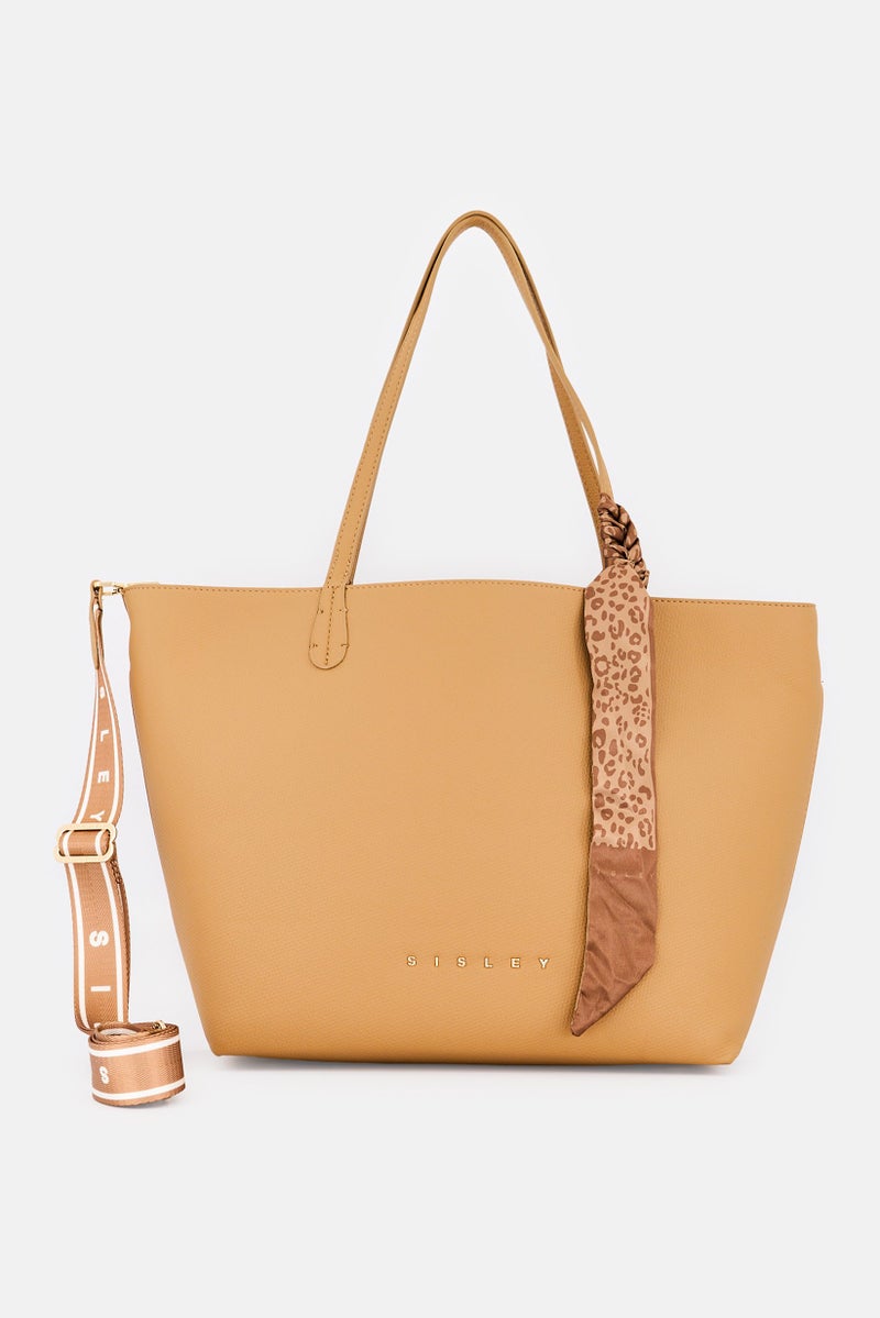 SISLEY Women 2 Pieces Brand Logo Tote Bag Set, Tan - Image 1