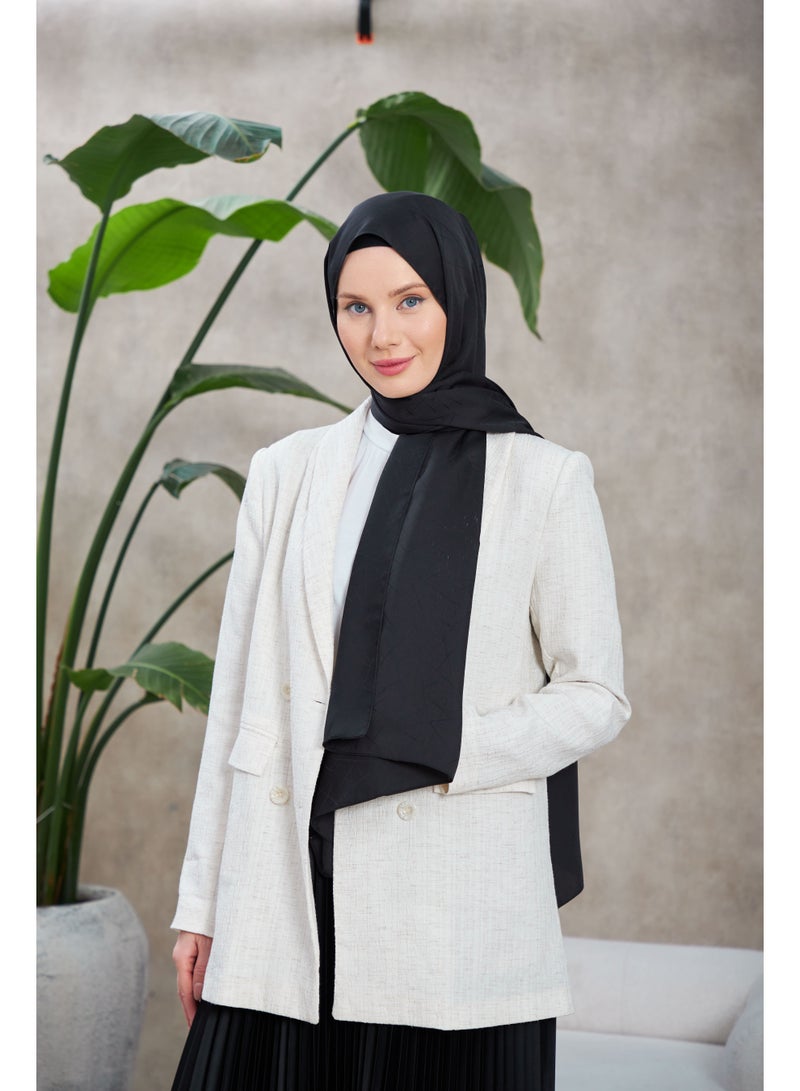 Soft Silky Jacquard Hijab Shawl in Black – Cotton-Viscose Blend with Soft Pattern - Image 2