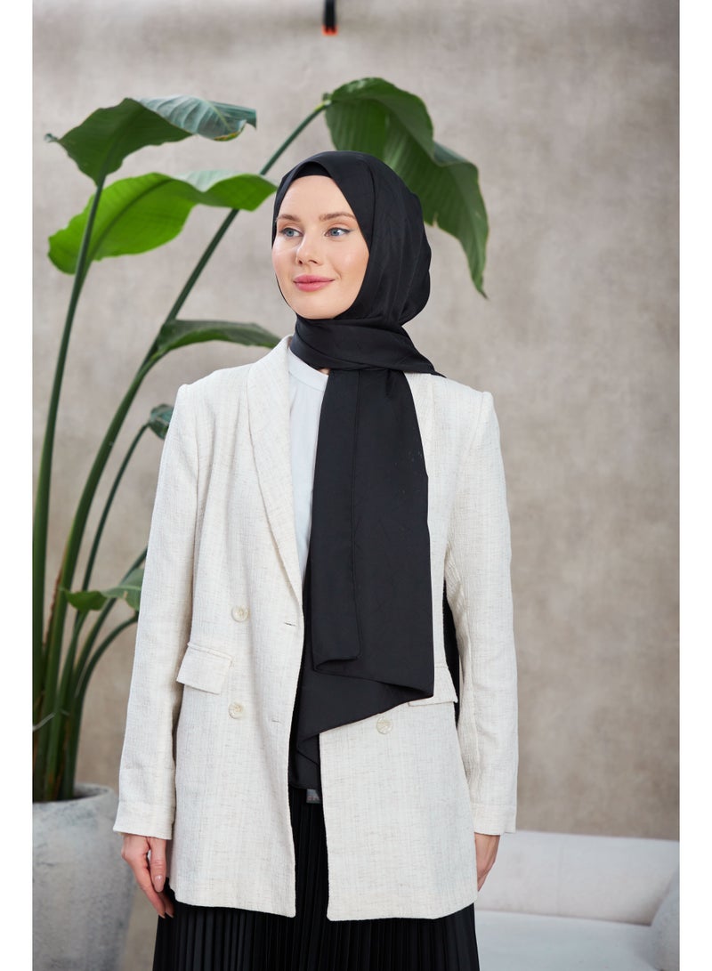 Soft Silky Jacquard Hijab Shawl in Black – Cotton-Viscose Blend with Soft Pattern - Image 1