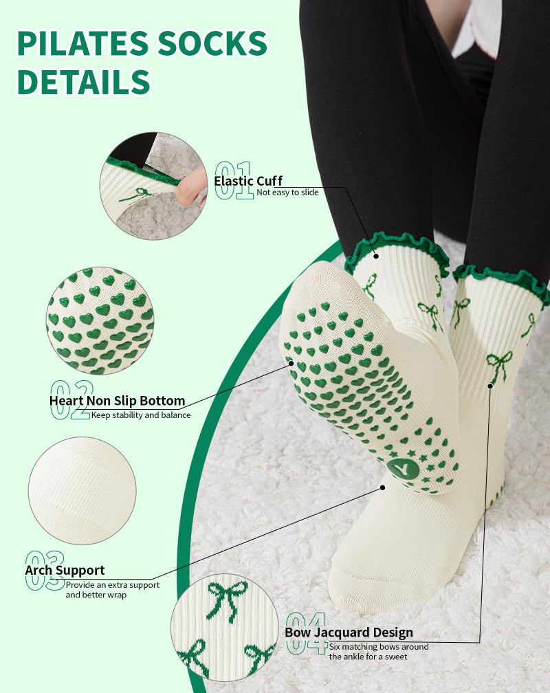 Yawlsow Pilates Grip Socks for Women Yoga Grippy Socks Cute Barre Non Skid Athletic Crew Sticky Sock Workout Hospital - Image 5