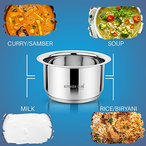 KITCHEN CLUE Stainless Steel 304 Grade Milk Tope/Patila 1.6 Liter (Induction & Gastove Compatible) Thick 3.5 Mm TRIPLY Base I Steel Cookware Tope Set For Boiling Milk Water Cooking Rice I Heavy Bottom - Image 5