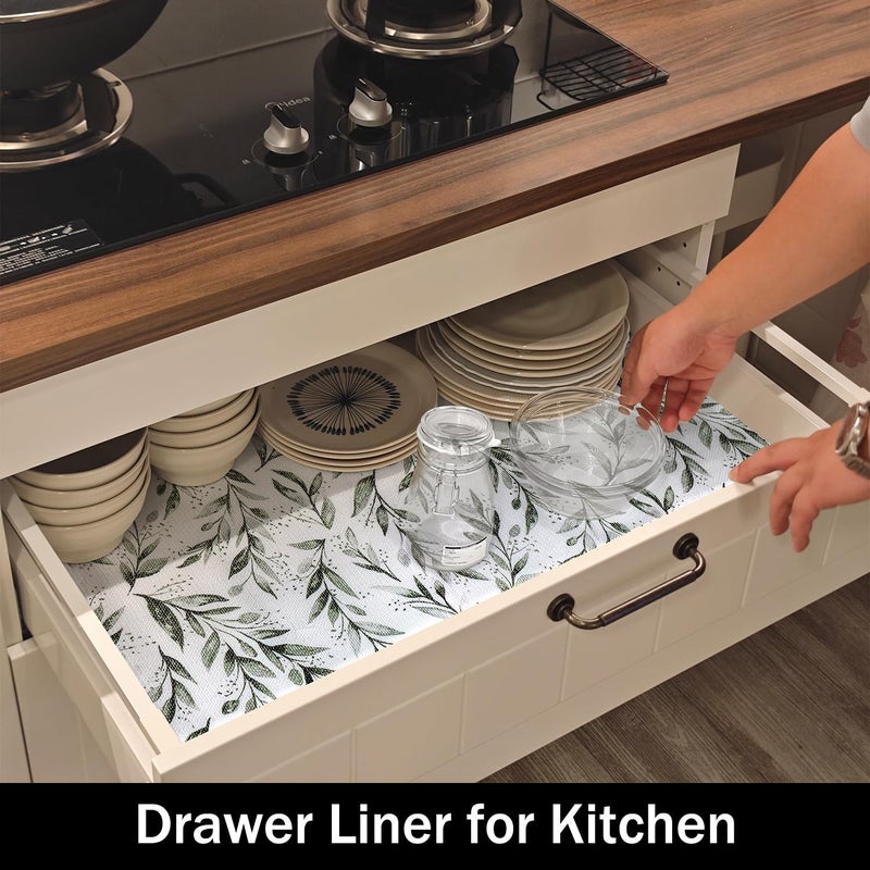 Amiitay Shelf Liners Non Adhesive and Strong Non-Slip Shelf and Drawer Liners for Kitchen Cabinet Wire Fridge, Waterproof Shelf Drawer Liner,Easy to Clean,12IN x 10FT,Green Leaf - Image 3