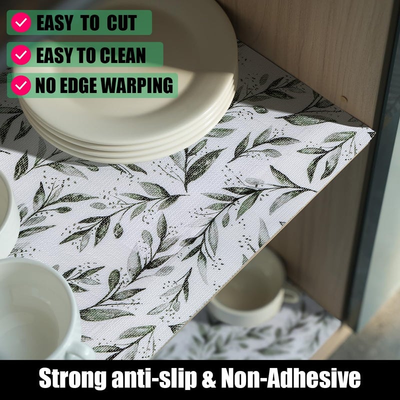 Amiitay Shelf Liners Non Adhesive and Strong Non-Slip Shelf and Drawer Liners for Kitchen Cabinet Wire Fridge, Waterproof Shelf Drawer Liner,Easy to Clean,12IN x 10FT,Green Leaf - Image 2