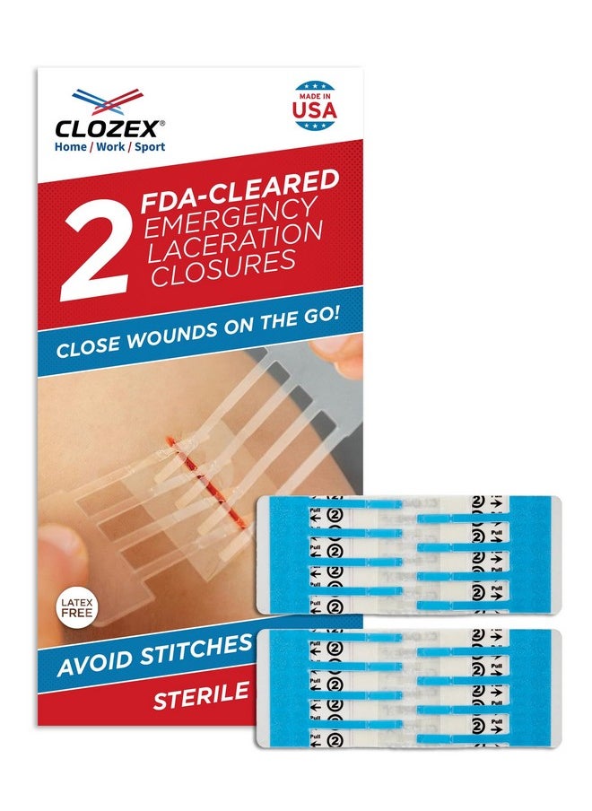 Clozex Emergency Laceration Closures - Repair Wounds Without Stitches. Fda Cleared Skin Closure Device For 2 Individual Wounds Or Combine For Total Length Of 3 Inches. Life Happens, Be Ready!  - Image 1