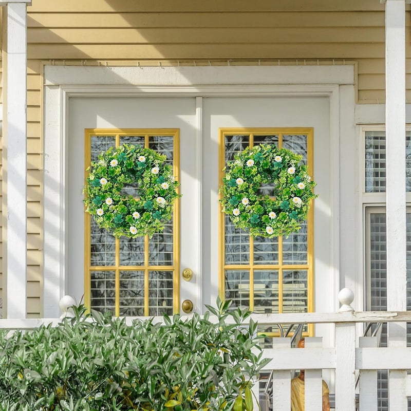 Sggvecsy 18 St Patricks Day Shamrocks Wreath for Front Door with 30 Green Lights Artificial Greenery Glittery Clover Wreath for Irish St Patricks Day Decoration Wall Indoor Outdoor Home Decor - Image 3