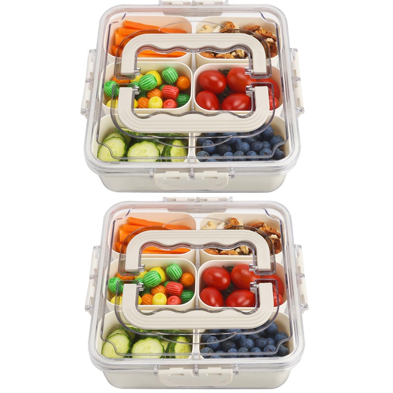shopwithgreen SMALL Divided Serving Tray with Lid and Handle, Portable Snack Box Container, 6 Compartments Veggie Fruit Snackle Tray, Charcuterie Platter Container for Party, Nuts, Snacks, Picnic,2 Pack, SMALL SIZE - Image 1