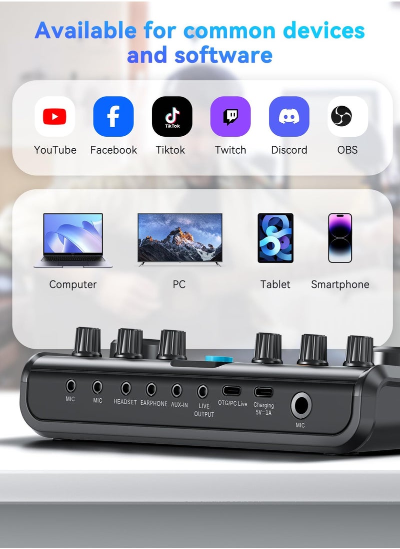 Podcast Equipment Bundle,Audio Interface with Studio Condenser Microphone for Smartphone and PC,Plug-and-Play Live Sound Card,Perfect for Streaming, Singing, YouTube, Gaming