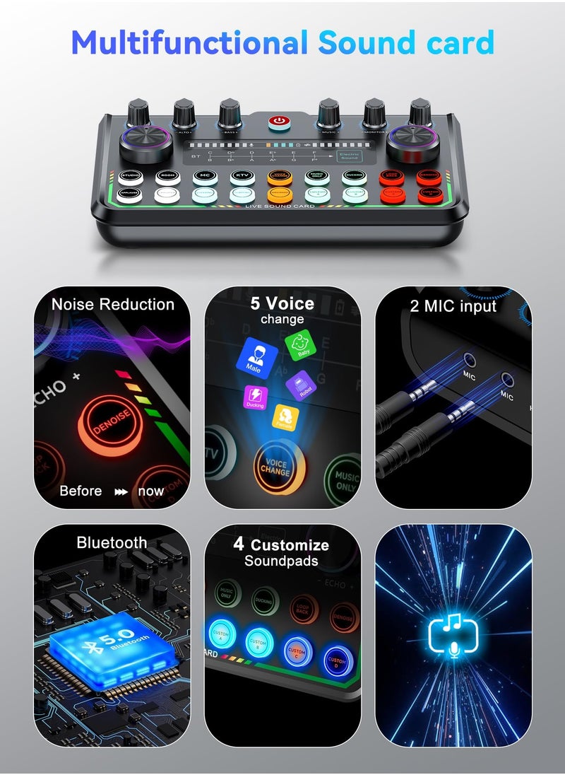 XiuWoo Podcast Equipment Bundle,Audio Interface with Studio Condenser Microphone for Smartphone and PC,Plug-and-Play Live Sound Card,Perfect for Streaming, Singing, YouTube, Gaming  - Image 5